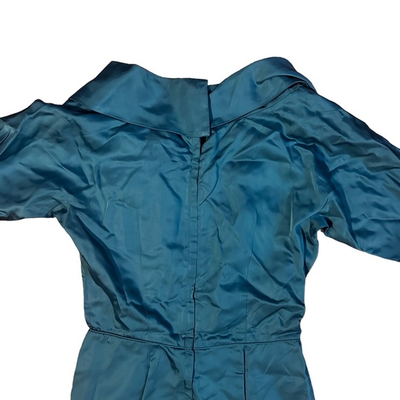 Vintage 50s Beaumelle Turquoise Midi Dress Size 14 - Picture 7 of 9